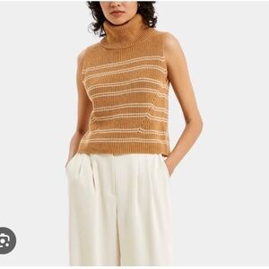 French Connection Camel Striped Sweater Vest Size Small